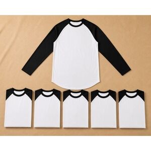 Royal Avalon Mens XL Raglan Baseball Tee‎ Black Long Sleeve Cotton Shirt 6Pk